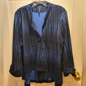 IC Collection Connie K Asymmetrical Jacket Blue & Black Size XL EUC